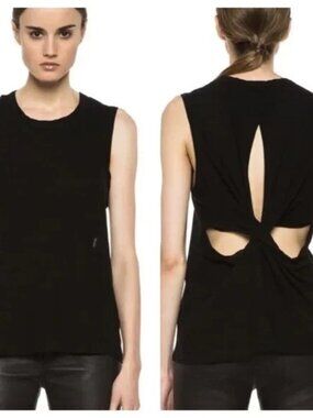A.L.C. Harper Twist Back Cotton Tank Top in Black Size M Medium